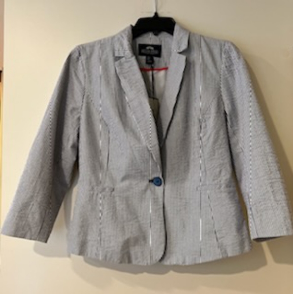 BRITISH KHAKI BLUE WHITE STRIPE SEERSUCKER COTTON BLAZER NWT SIZE MEDIUM - Picture 12 of 16